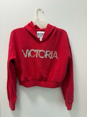 Victoria's Secret Red Cropped Hoodie with Logo